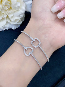 LUOWEND 18K White Gold Real Natural Diamond Bracelet for Women