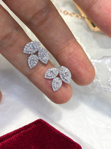 LUOWEND 18K White Gold Real Natural Diamond Stud Earrings for Women