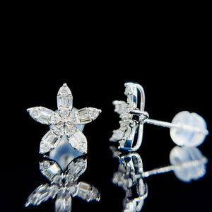 LUOWEND 18K White Gold Real Natural Diamond Stud Earrings for Women