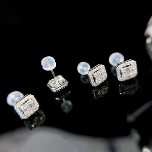 LUOWEND 18K White Gold Real Natural Diamond Stud Earrings for Women