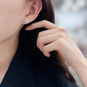LUOWEND 18K White Gold Real Natural Diamond Stud Earrings for Women