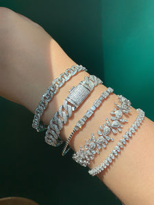 LUOWEND 18K White Gold Real Natural Diamond Bracelet for Women