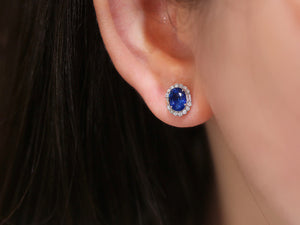 LUOWEND 18K White Gold Real Natural Sapphire and Diamond Gemstone Earrings for Women