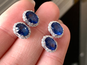 LUOWEND 18K White Gold Real Natural Sapphire and Diamond Gemstone Earrings for Women