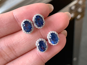 LUOWEND 18K White Gold Real Natural Sapphire and Diamond Gemstone Earrings for Women