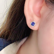 Load image into Gallery viewer, LUOWEND 18K White Gold Real Natural Sapphire and Diamond Gemstone Earrings for Women
