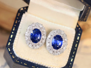 LUOWEND 18K White Gold Real Natural Sapphire and Diamond Gemstone Earrings for Women