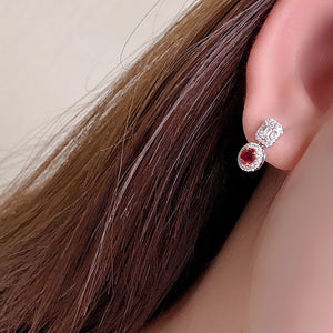 LUOWEND 18K White and Yellow Gold Real Natural Ruby and Diamond Earrings for Women