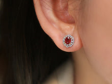 Load image into Gallery viewer, LUOWEND 18K White and Yellow Gold Real Natural Ruby and Diamond Earrings for Women
