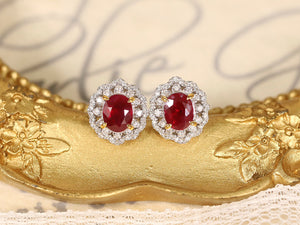 LUOWEND 18K White and Yellow Gold Real Natural Ruby and Diamond Earrings for Women