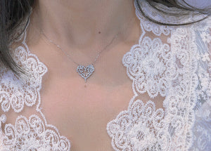 LUOWEND 18K White Gold Real Natural Diamond Pendant Necklace for Women