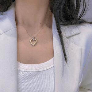 LUOWEND 18K White and Yellow Gold Real Natural Diamond Pendant Necklace for Women