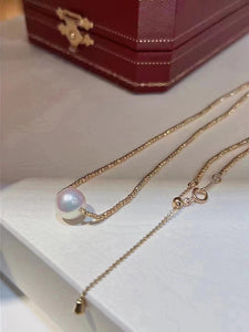 LUOWEND 18K Yellow Gold Natural Pearl Necklace for Women
