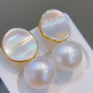 LUOWEND 18K Yellow Gold Real Natural Freshwater Pearl Earrings for Women