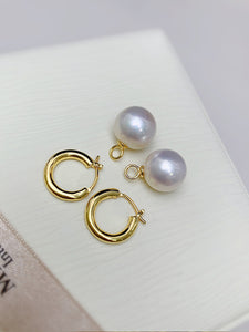 LUOWEND 18K Yellow Gold Real Natural Freshwater Pearl Earrings for Women