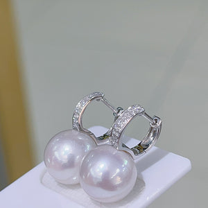 LUOWEND 18K White Gold Real Natural Pearl Earrings for Women