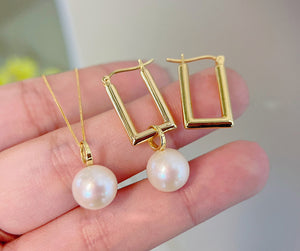 LUOWEND 18K Yellow Gold Real Natural Freshwater Pearl for Women