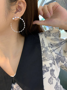 LUOWEND 18K White Gold Real Natural Diamond Hoop Earrings for Women
