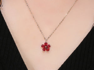 LUOWEND 18K White Gold Real Natural Ruby Gemstone Necklace for Women