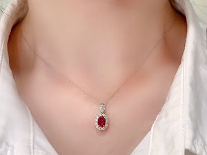LUOWEND 18K White and Yellow Gold Real Natural Ruby and Diamond Gemstone Necklace for Women