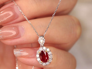 LUOWEND 18K White and Yellow Gold Real Natural Ruby and Diamond Gemstone Necklace for Women