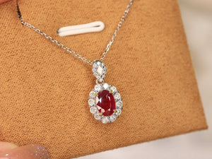 LUOWEND 18K White and Yellow Gold Real Natural Ruby and Diamond Gemstone Necklace for Women