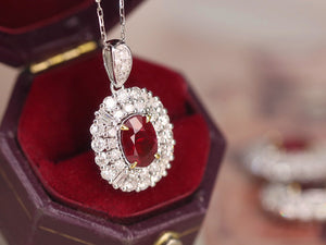 LUOWEND 18K White and Yellow Gold Real Natural Ruby and Diamond Gemstone Necklace for Women
