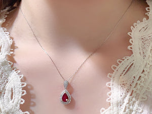 LUOWEND 18K White and Yellow Gold Real Natural Ruby and Diamond Gemstone Necklace for Women