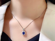 Load image into Gallery viewer, LUOWEND 18K White Gold Real Natural Sapphire and Diamond Gemstone Necklace for Women
