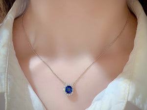 LUOWEND 18K White Gold Real Natural Sapphire and Diamond Gemstone Necklace for Women
