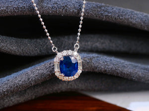 LUOWEND 18K White Gold Real Natural Sapphire and Diamond Gemstone Necklace for Women