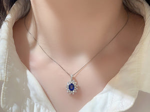 LUOWEND 18K White Gold Real Natural Sapphire and Diamond Gemstone Necklace for Women