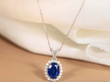 Load image into Gallery viewer, LUOWEND 18K White Gold Real Natural Sapphire and Diamond Gemstone Necklace for Women

