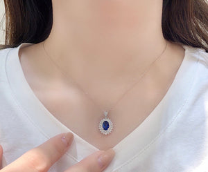 LUOWEND 18K White Gold Real Natural Sapphire and Diamond Gemstone Necklace for Women
