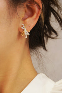 LUOWEND 18K White and Yellow Gold Real Natural Diamond Stud Earrings for Women