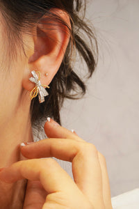 LUOWEND 18K White and Yellow Gold Real Natural Diamond Stud Earrings for Women