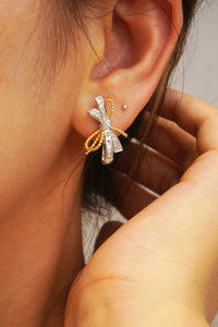 LUOWEND 18K White and Yellow Gold Real Natural Diamond Stud Earrings for Women