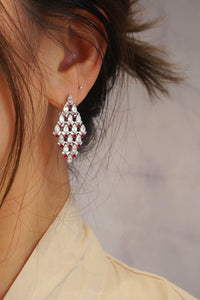 LUOWEND 18K White Gold Real Natural Ruby and Diamond Gemstone Earrings for Women