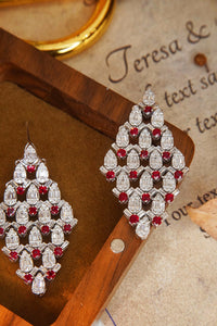 LUOWEND 18K White Gold Real Natural Ruby and Diamond Gemstone Earrings for Women