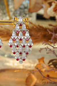 LUOWEND 18K White Gold Real Natural Ruby and Diamond Gemstone Earrings for Women