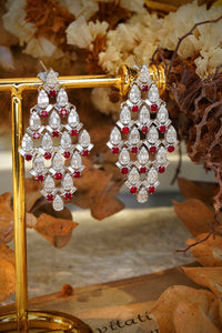 LUOWEND 18K White Gold Real Natural Ruby and Diamond Gemstone Earrings for Women