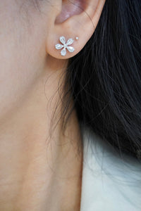 LUOWEND 18K White Gold Real Natural Diamond Stud Earrings for Women
