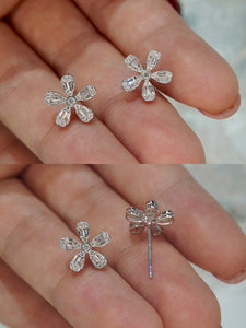 LUOWEND 18K White Gold Real Natural Diamond Stud Earrings for Women