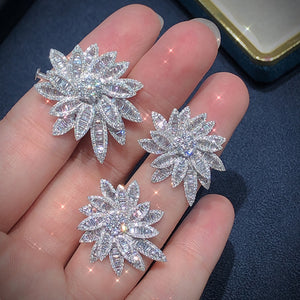 LUOWEND 18K White Gold Real Natural Diamond Stud Earring and Necklace for Women