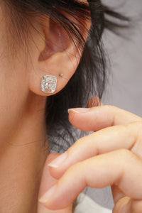 LUOWEND 18K White Gold Real Natural Diamond Stud Earrings for Women