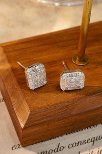 LUOWEND 18K White Gold Real Natural Diamond Stud Earrings for Women