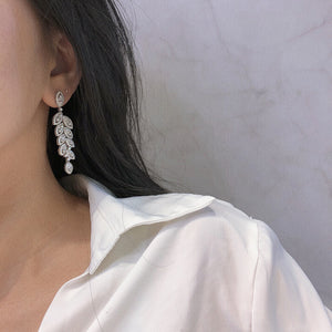 LUOWEND 18K White Gold Real Natural Diamond Drop Earrings for Women