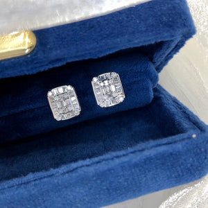 LUOWEND 18K White Gold Real Natural Diamond Stud Earrings for Women