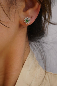LUOWEND 18K White Gold Real Natural Jadeite and Diamond Gemstone Earrings for Women
