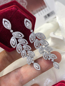LUOWEND 18K White Gold Real Natural Diamond Drop Earrings for Women